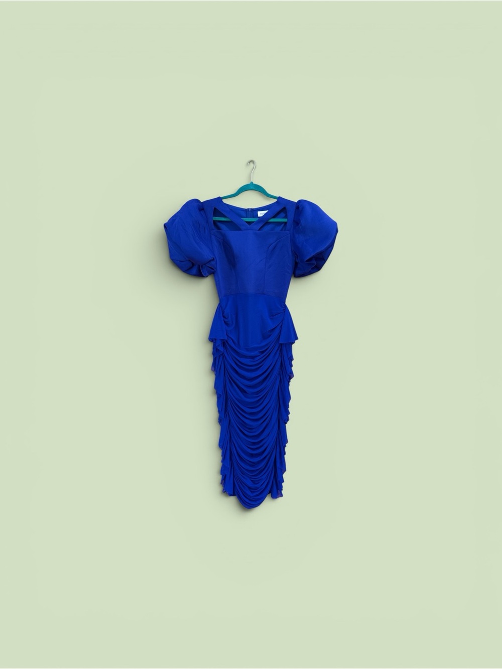 Anthropologie Cobalt Blue Puff-Sleeve Ruched Maxi Dress